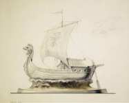 Design of a Silver Inkstand Shaped like a Viking Boat on the right a sketch of the ink-pot JROQL - Hermitage